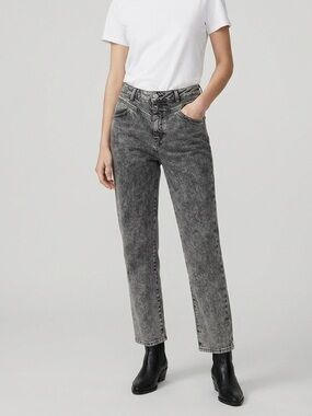 Maje Pierre High-Rise Acid Wash Straight Leg Jeans - Anthracite Grey